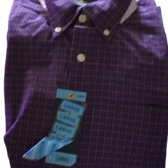 Men's SHIRT  LON SLV  MEMBER'S MARK  NEW WITH TAGS PURPLE PLAID COTTON/Poplin LG - Picture 4 of 4